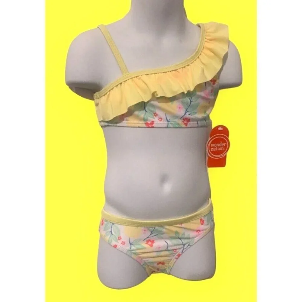 Wonder Nation Infant Toddler Girls 2PC Bikini Swimming Suit Size 2T Yellow Lemon